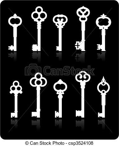 Vector of antique keys collection.
