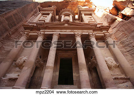 Stock Photo of Wide angle view of the Al Khazneh (or Treasury.