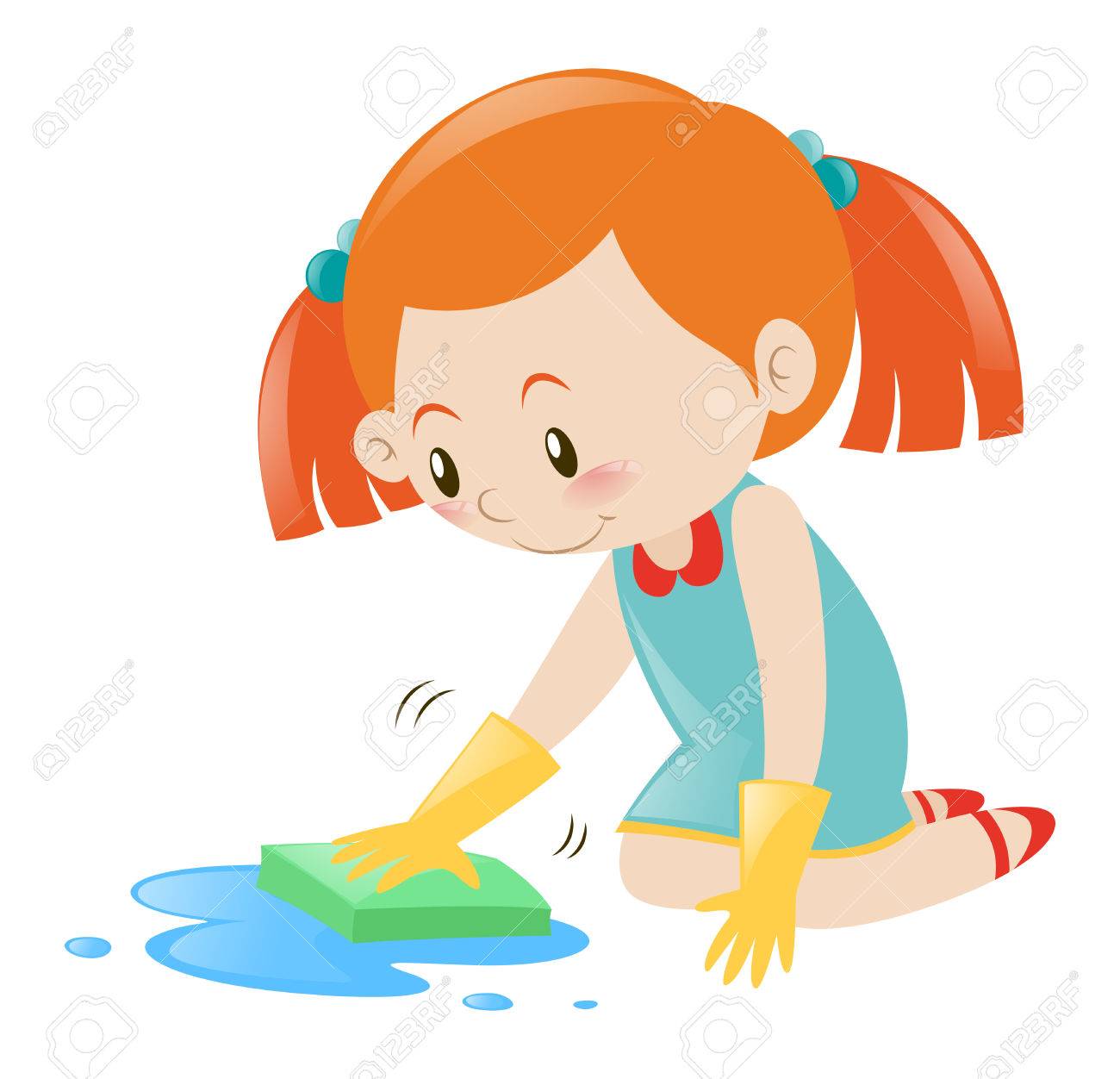 Little Girl Cleaning Clipart.