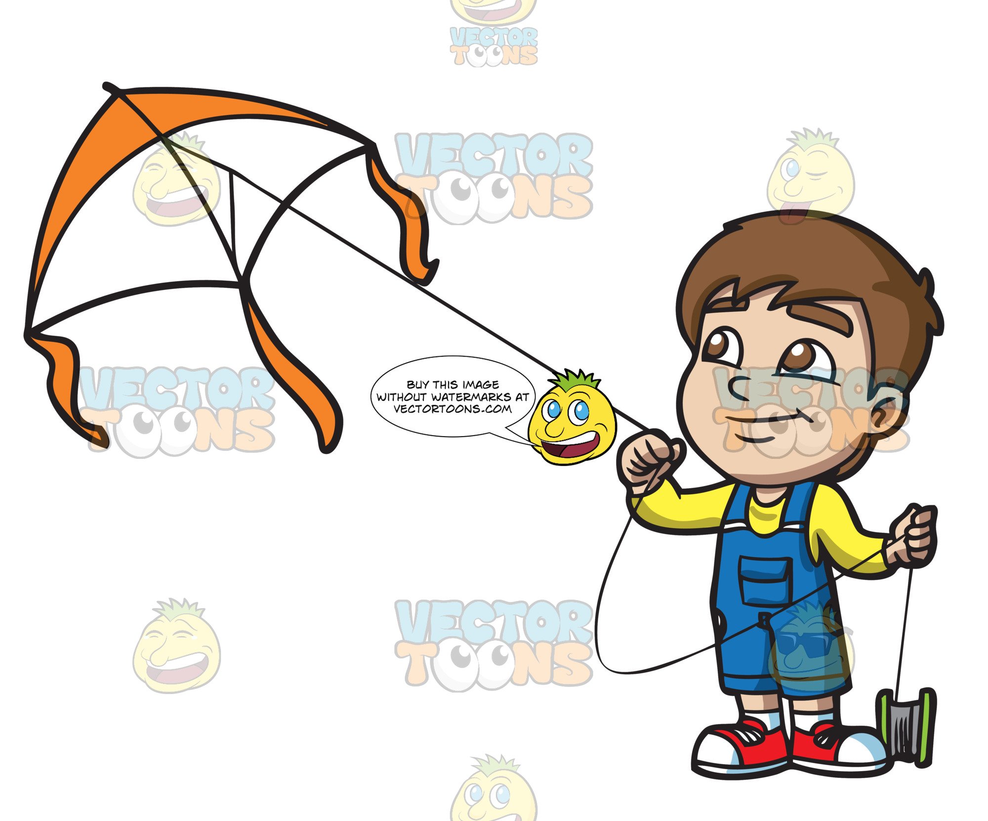 A Happy Boy Flying A Big Kite.