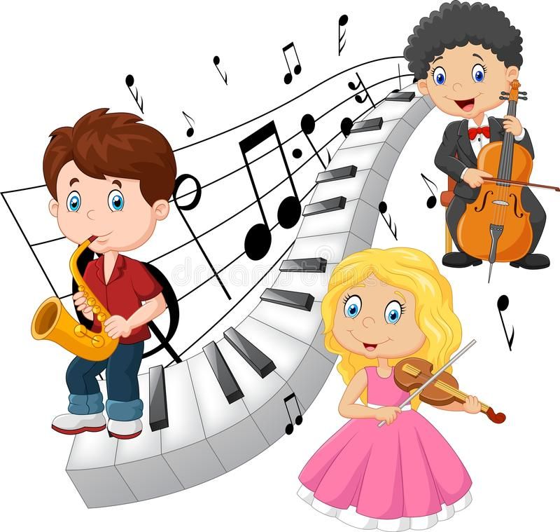 Photo about Illustration of Little kids playing music with.