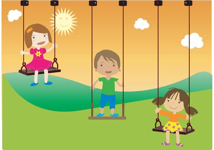 Happy Kids Swinging.