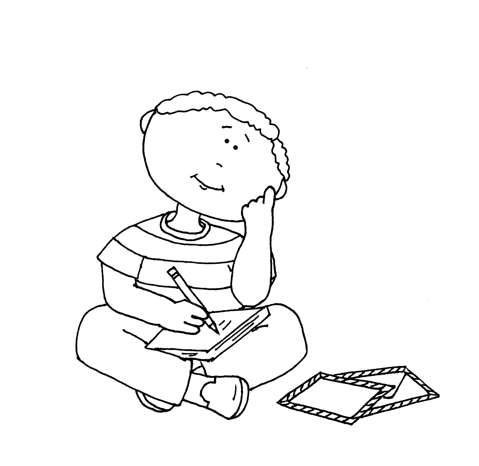 Child thinking children writing clipart black and white letters.