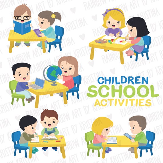 School children activities clip art, Kids studying clipart, Children in  centers, Stationery, Teacher clipart, Transparent Kawaii kids.