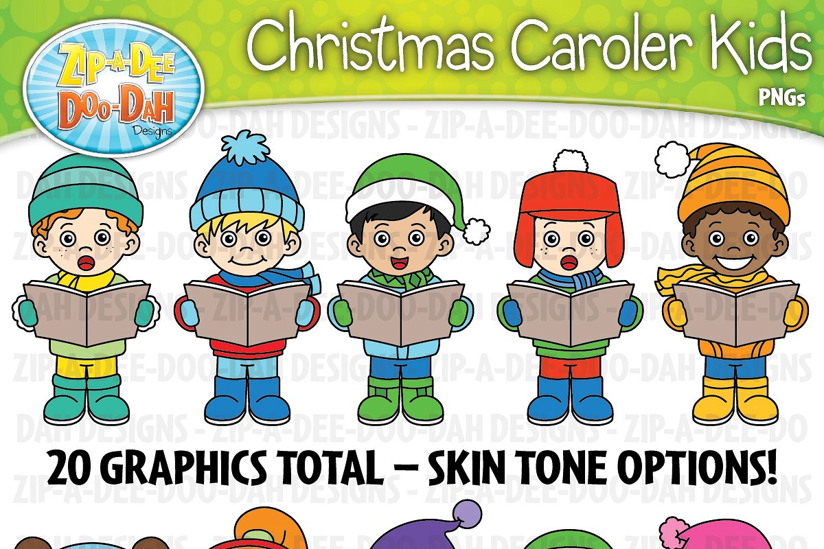 Christmas Carolers Kids Clipart Set.