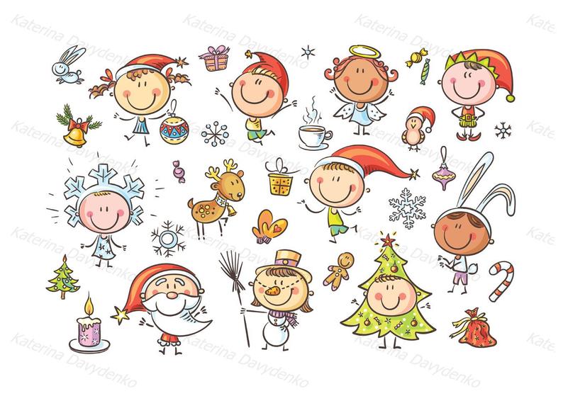 Christmas Kids. Christmas clipart, clipart children, doodle svg, happy kids  clipart, cartoon kids, kids illustration, image svg, png files.