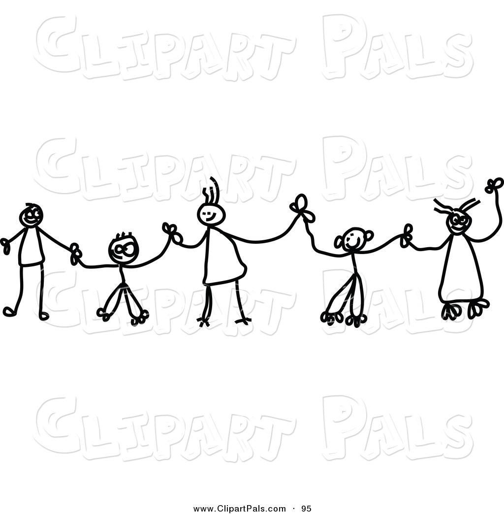 Children Holding Hands Clipart Black And White.