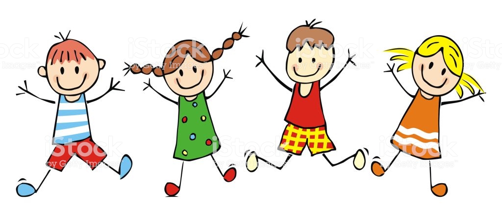 Happy Kids Jumping Girls And Boys Funny Vector Illustration Stock.