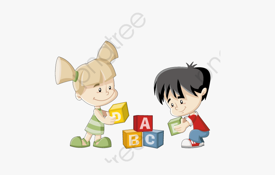 Children Playing With Blocks Clipart.