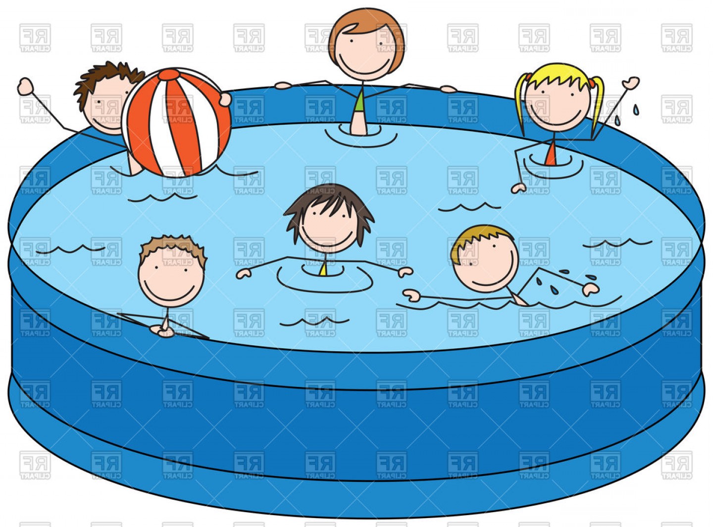 Happy Kids In A Pool Vector Clipart.