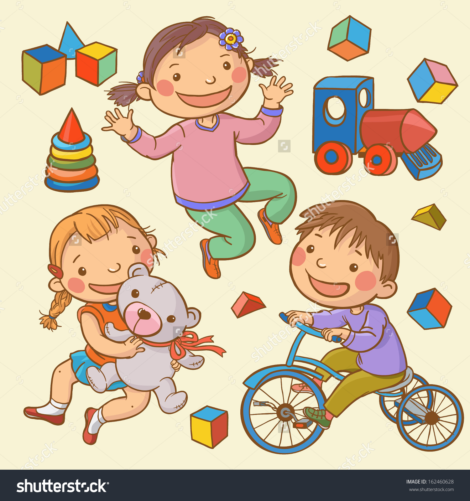 Happy Kids Toys Set Children Illustration Stock Vector 162460628.