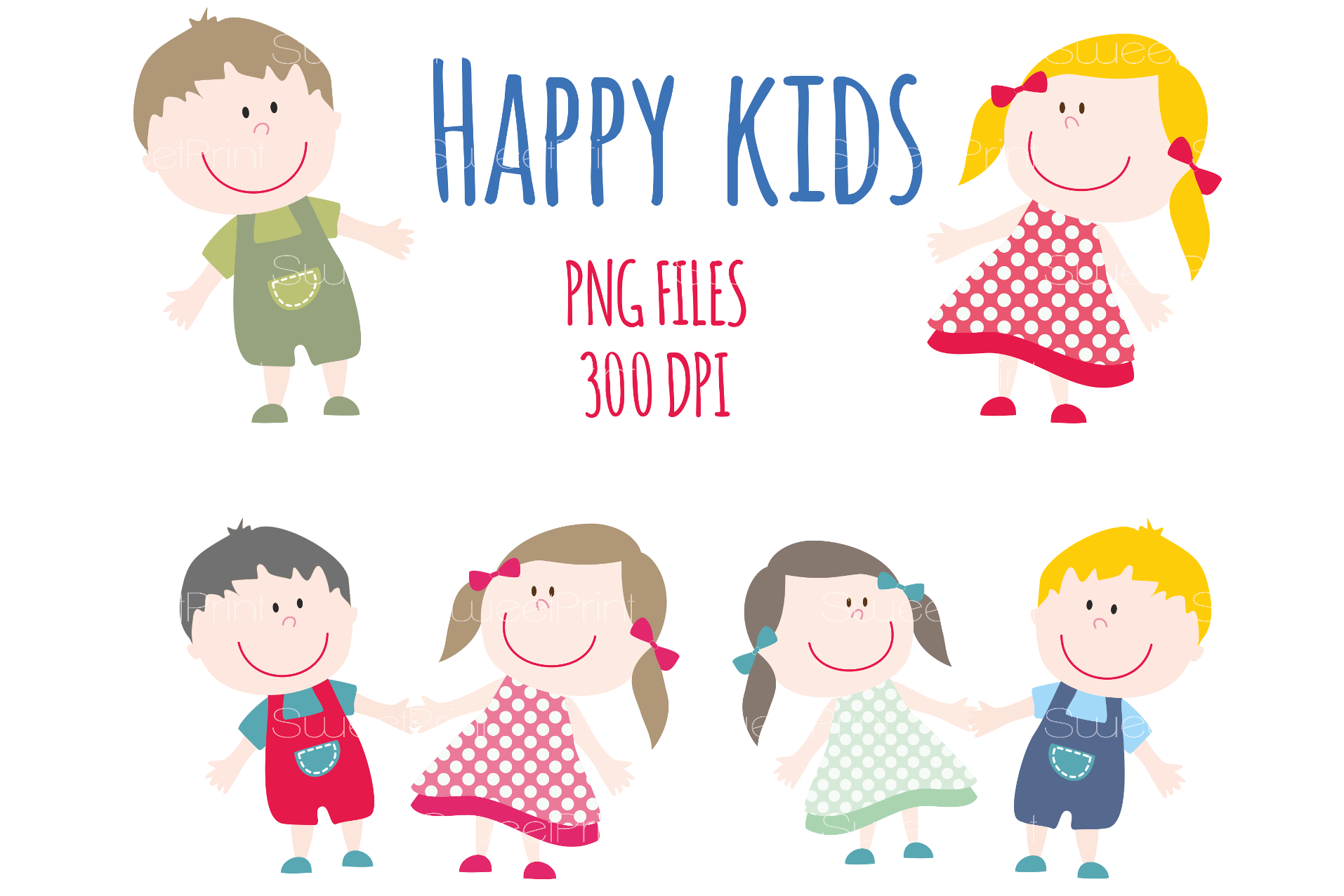 Happy Smile Kids Clipart Children Clip Art Boy and Girl Summer Kids  Children Clipart.