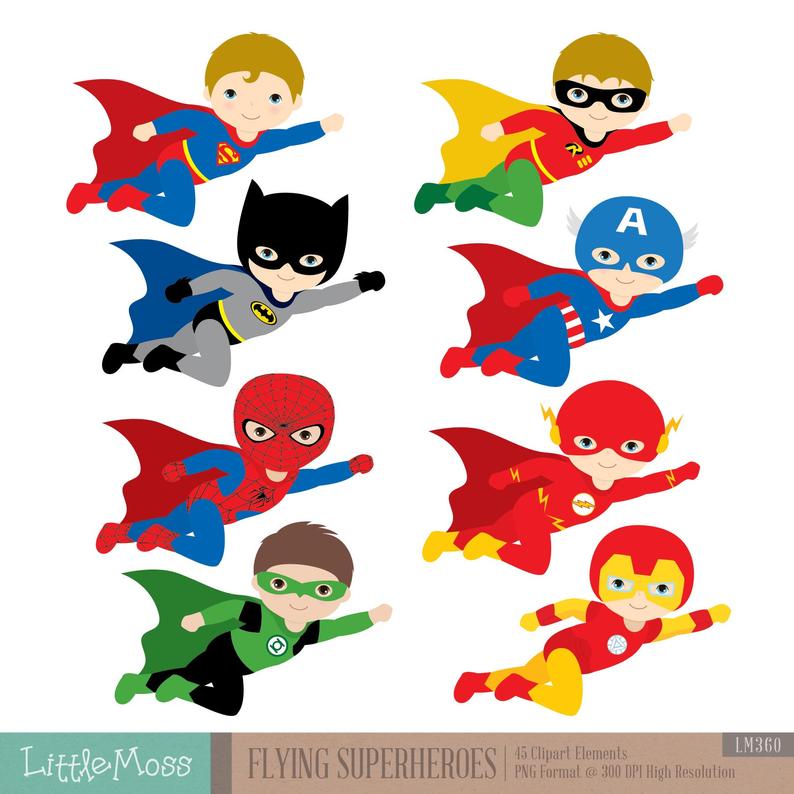 Flying Superhero Clipart, Superheroes Kids Clipart, Superheroes Clipart,  Super Hero Clipart, Superhero Boys.