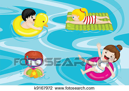 Kids in swimming pool Clipart.