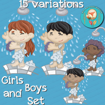 15 Bathroom Clip Art variations kids taking shower life skills Clipart png  files.