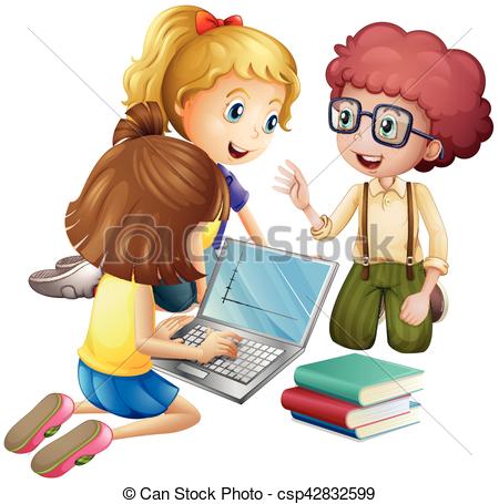 Three kids working on computer.