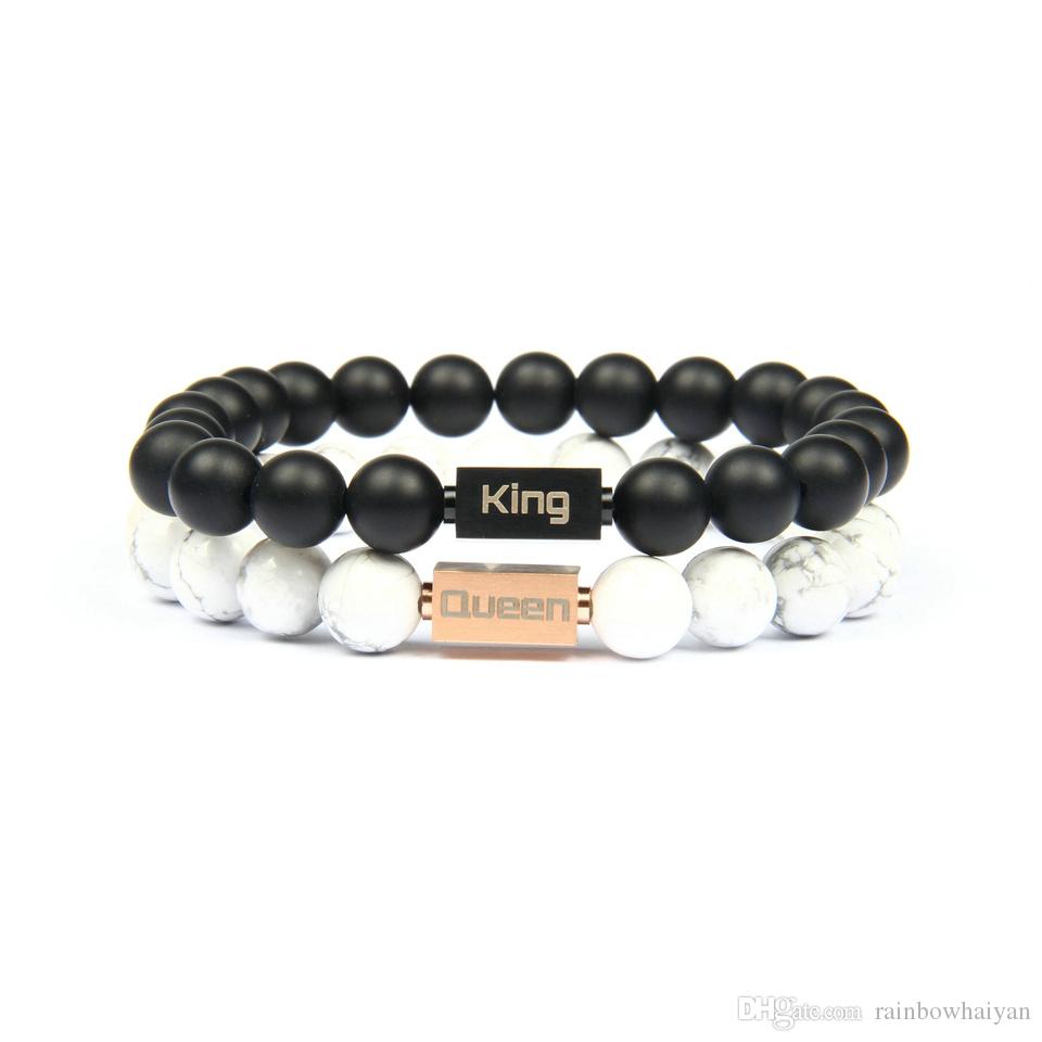 New Luxury Couple Crown Jewelry King And Queen Logo Stainless Steel  Bracelets With 8mm Natural Stone Beads Womens Charm Bracelet Silver  Pendants From.