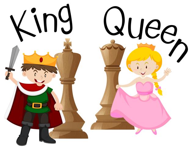 King and queen with chess game.