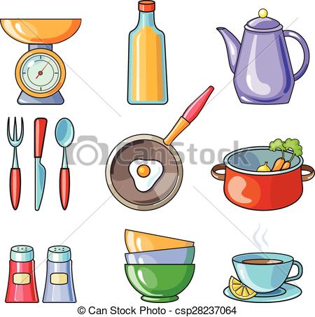 Clip Art Vector of Cooking tools and kitchenware equipment.