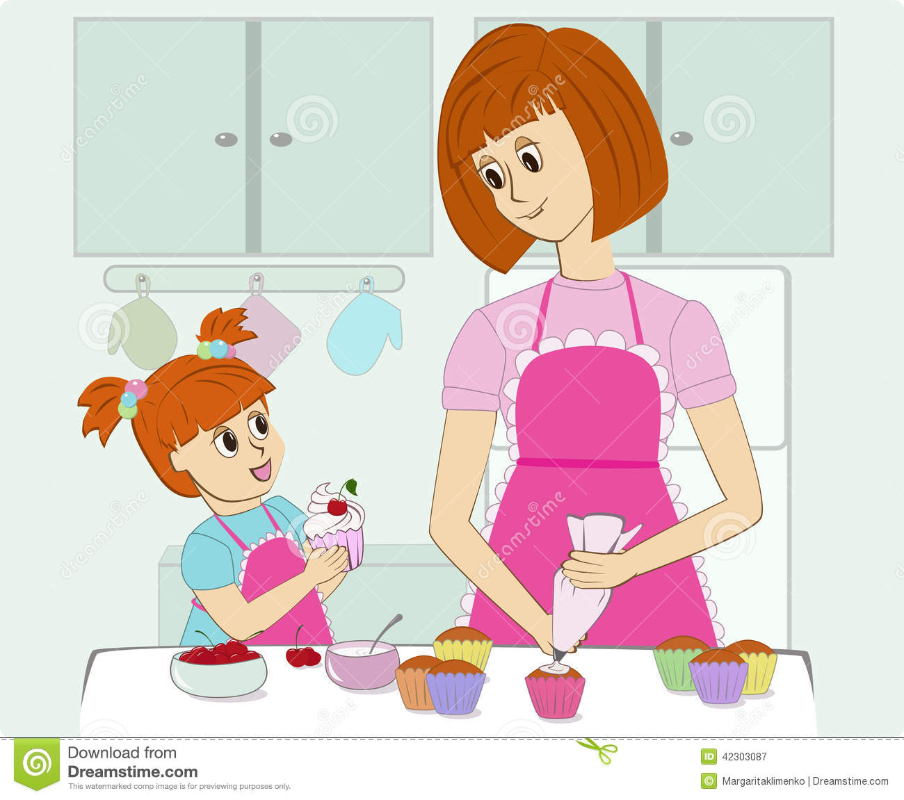 Mom And Daughter Cooking Clipart.