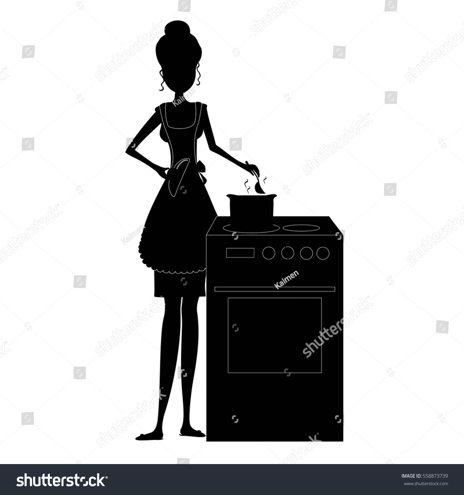 Black Silhouette Woman Cooking Kitchen Vector Stock Vector (Royalty.