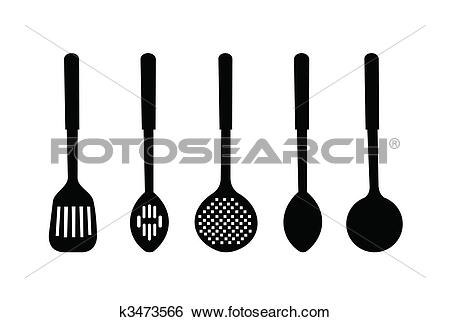 Clip Art of Vector illustration silhouette of kitchen ware are.