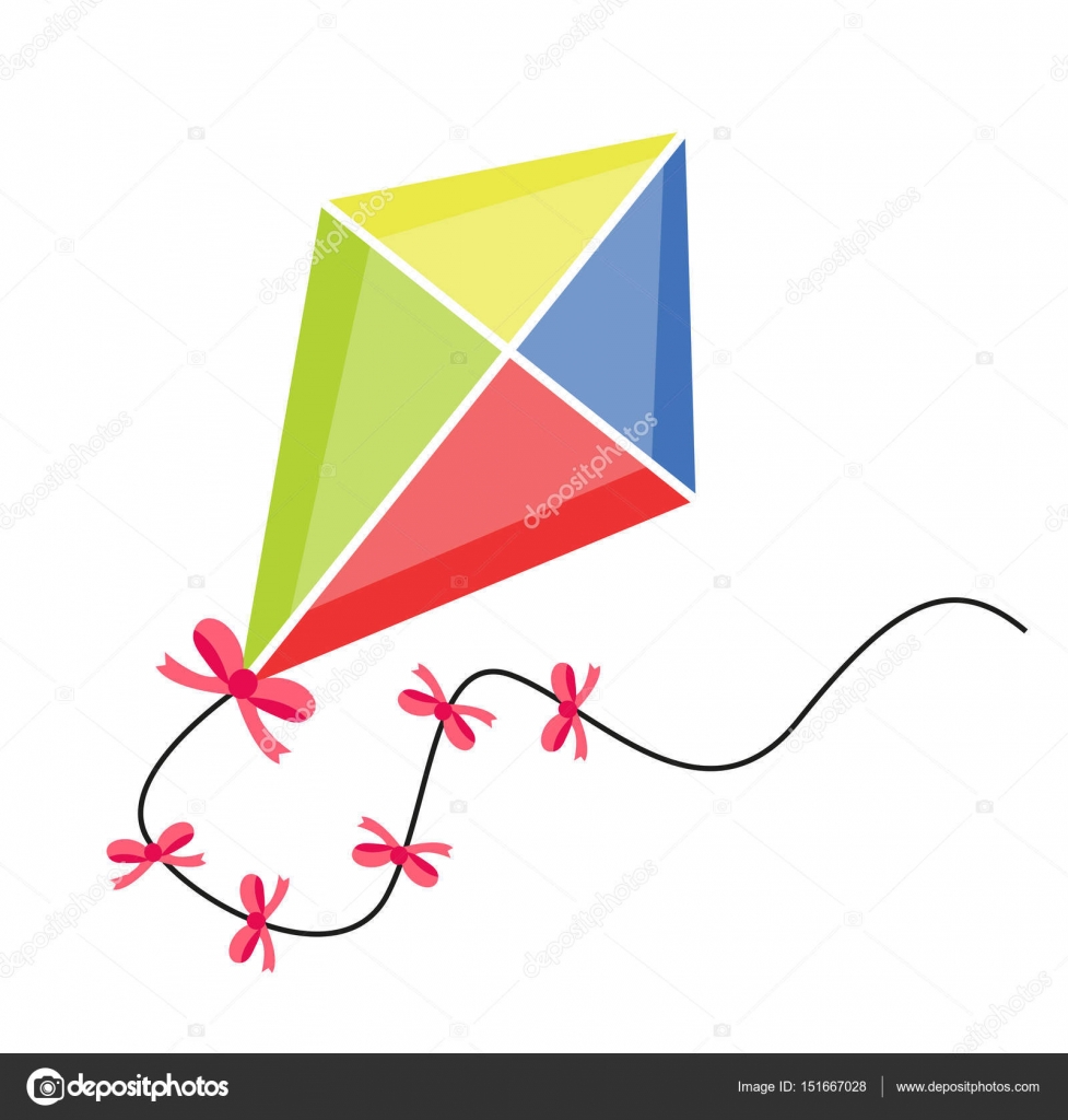 kids flying chinese kite clipart