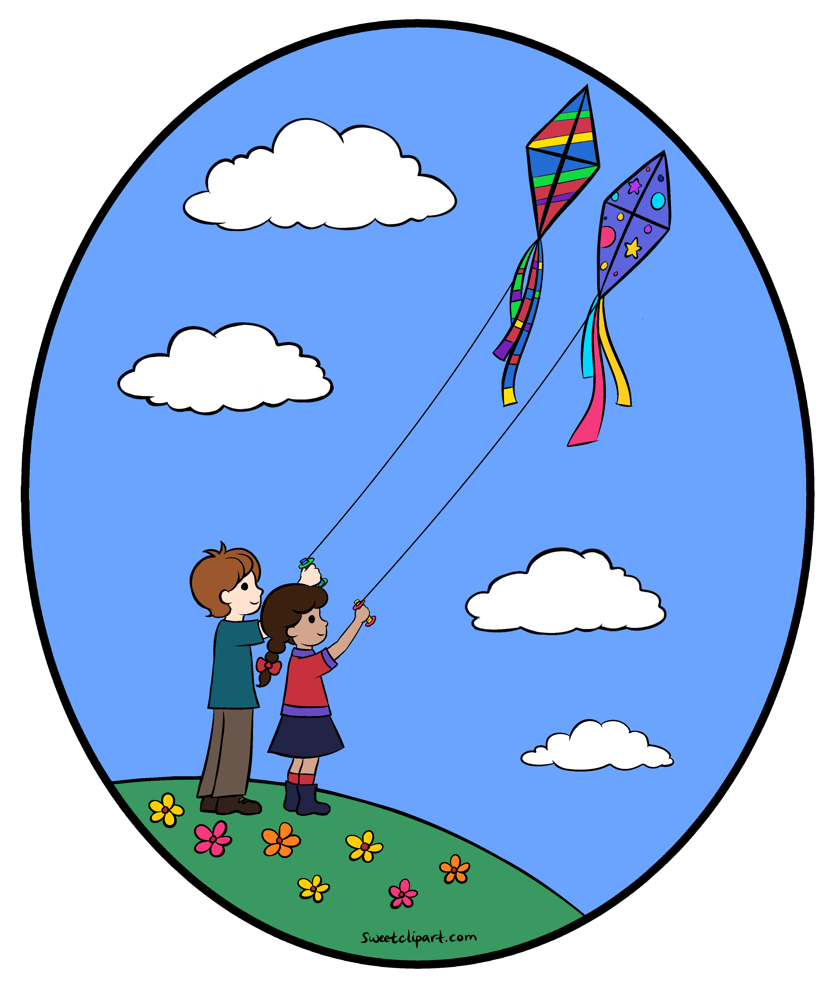 Flying Kites Clipart Illustration.