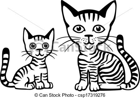 Cat And Kitten Clipart Black And White.