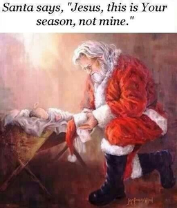 Kneeling Santa And Jesus Clipart.