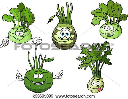 Clip Art of Kohlrabi cabbage vegetables cartoon characters.