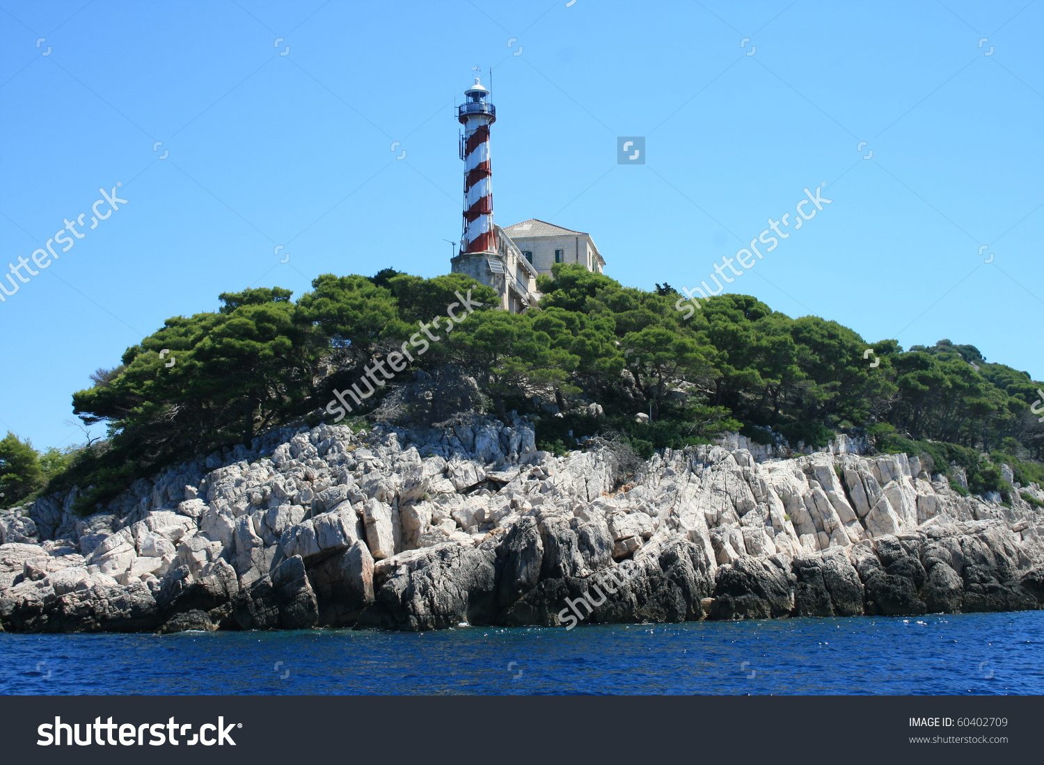 Beautiful Lighthouse On Kornati Islands, Croatia. Stock Photo.
