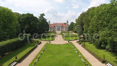 Palace, Garden, Aerial View, Kozlowka Stock Video.