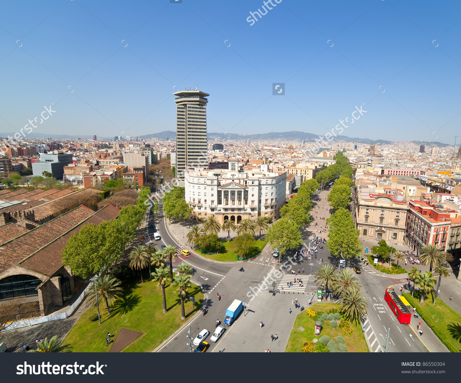 Top View Of La Rambla. Barcelona, Spain Stock Photo 86550304.