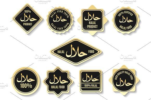 Islamic halal meal gold certified signs. Islamic Icons.