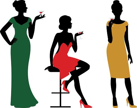 Silhouette Of A Sexy Girl Drinking Wine Clip Art, Vector Images.