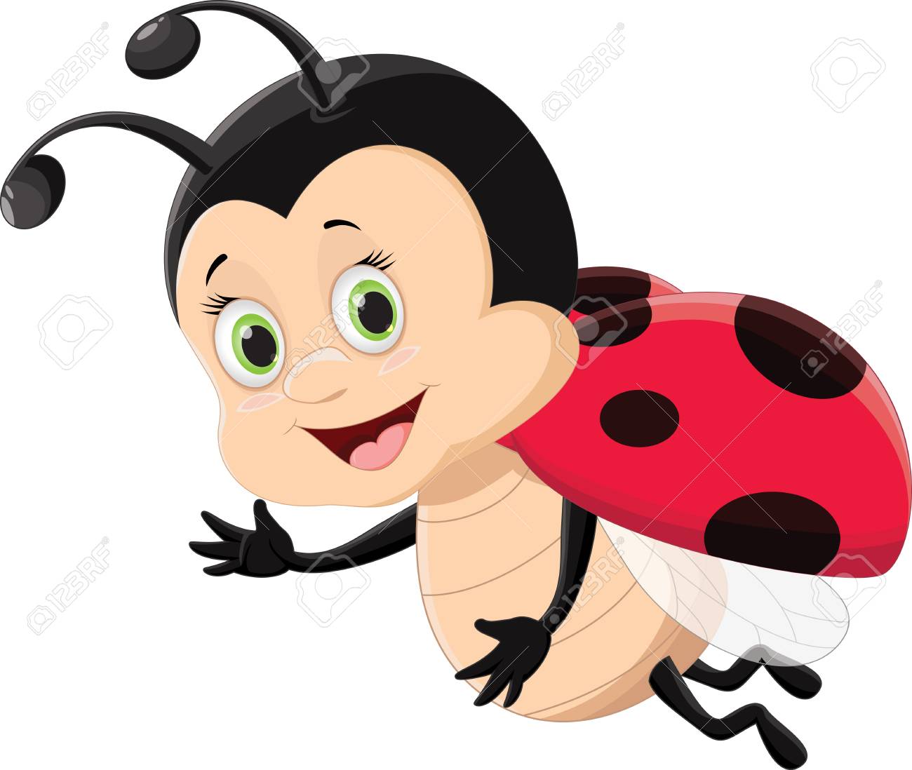 cute ladybug flying isolated on white background.