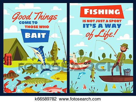 Fishing leisure adventure, fisher catch lake fish Clipart.