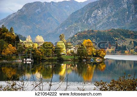 Stock Photo of Scenic autumn view over Lago d'Idro Italy k21054222.