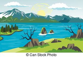 Mountain Lake Clip Art Background.