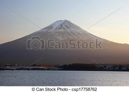 Stock Image of Lake Kawaguchi and Mount Fuji sunset csp17758762.