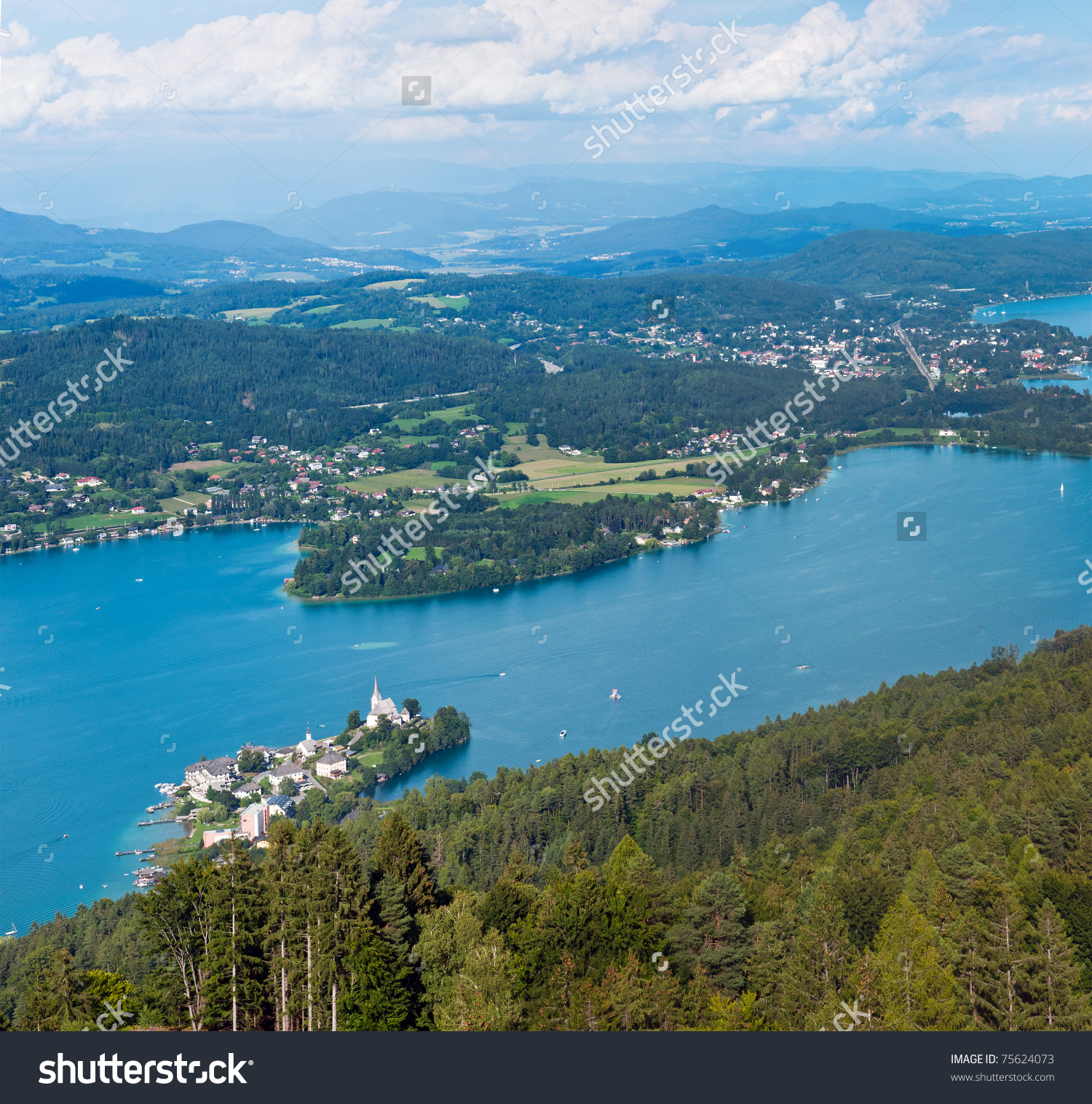 Panorama Of Lake Worthersee, Bird'S.