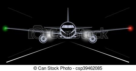 Vector of Bright silhouette of a jet airliner coming in to land in.
