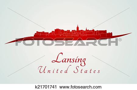 Clipart of Lansing skyline in red k21701741.