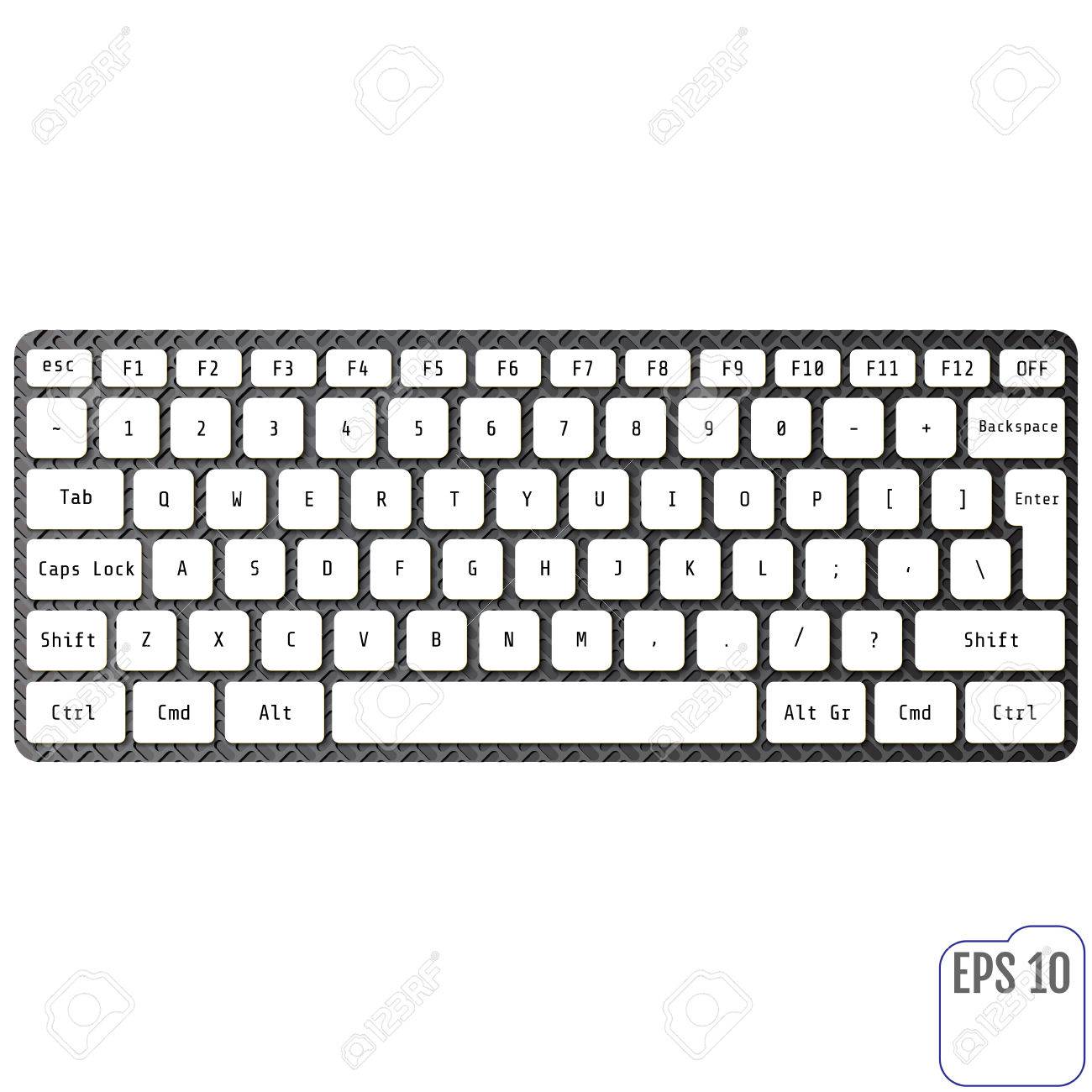 White laptop computer wireless keyboard top view with keys.