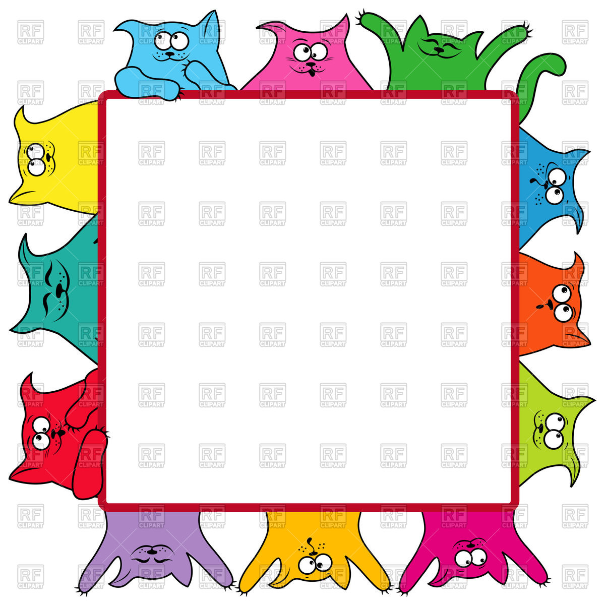 Cartoon color cats around large square billboard Vector Image.