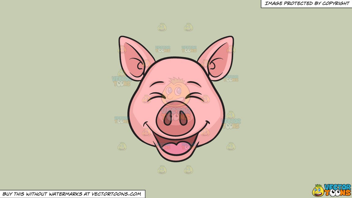 Clipart: A Laughing Pig on a Solid Pale Silver C6Ccb2 Background.