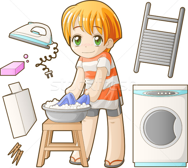 Chibi professions set: Laundress vector illustration © Anastasiya.