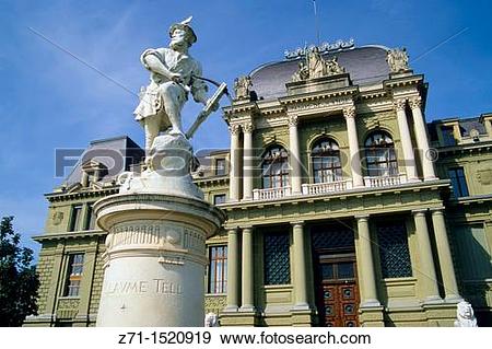 Stock Photograph of Switzerland, Lausanne, Guillaume Tell statue.