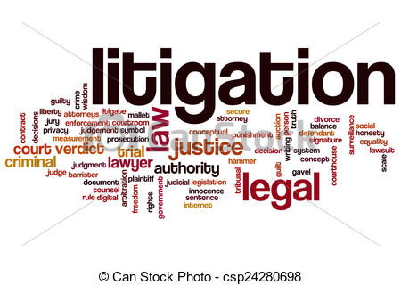 Stock Illustration of Litigation word cloud concept with legal law.